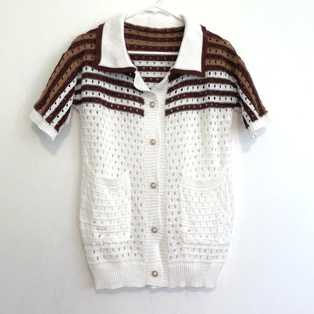 Shein Striped Pattern Front Button Short Sleeve S… - image 2